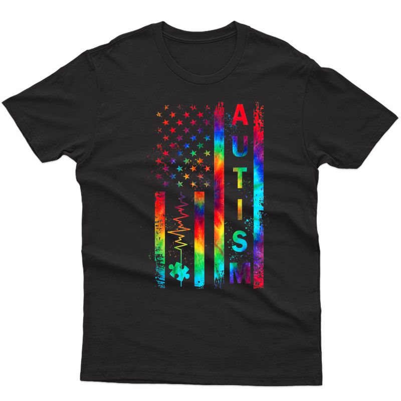 American Flag Autism Awareness Tea Mom Support Tie Dye T-shirt