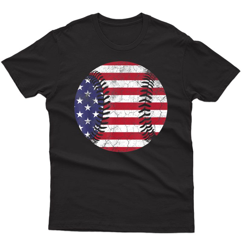 American Flag Baseball T-shirt July 4th Usa 