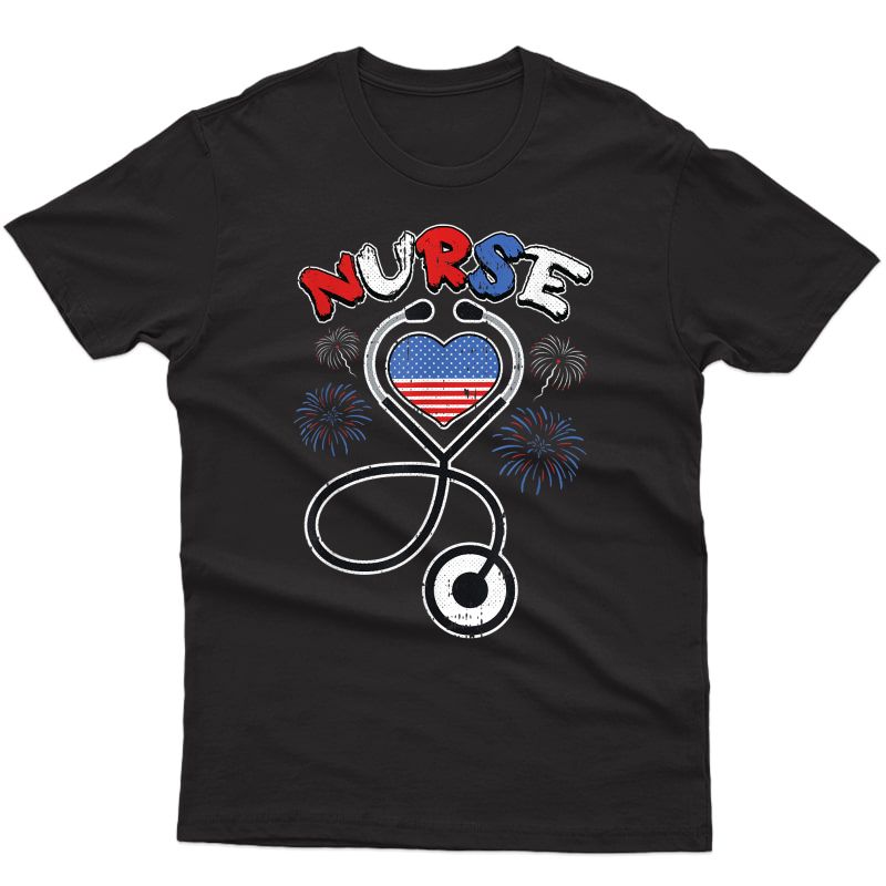 American Nurse 4th Of July Stethoscope Patriotic Rn Nursing T-shirt