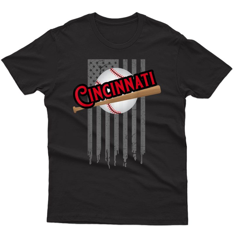 Cincinnati Baseball Fans Love Their Team American Flag T-shirt