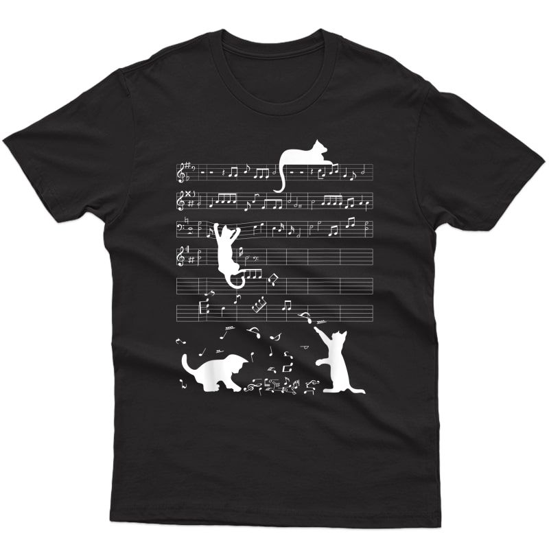 Cute Cat Kitty Playing Music Clef Piano Musician Art T-shirt
