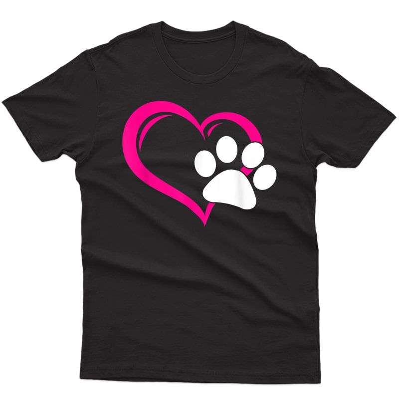 Cute I Love My Dog Puppy Cat Paw Heart T-shirt