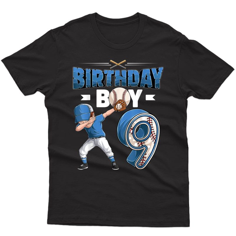 Dabbing Boy 9 Year Old Baseball Player 9th Birthday Party T-shirt