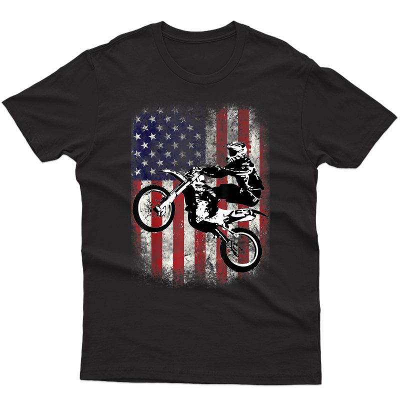 Dirt Bike American Flag Motocross Biker 4th Of July T-shirt