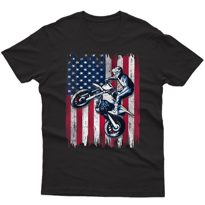 Dirt Bike American Flag Motocross Biker Gift 4th Of July T-shirt