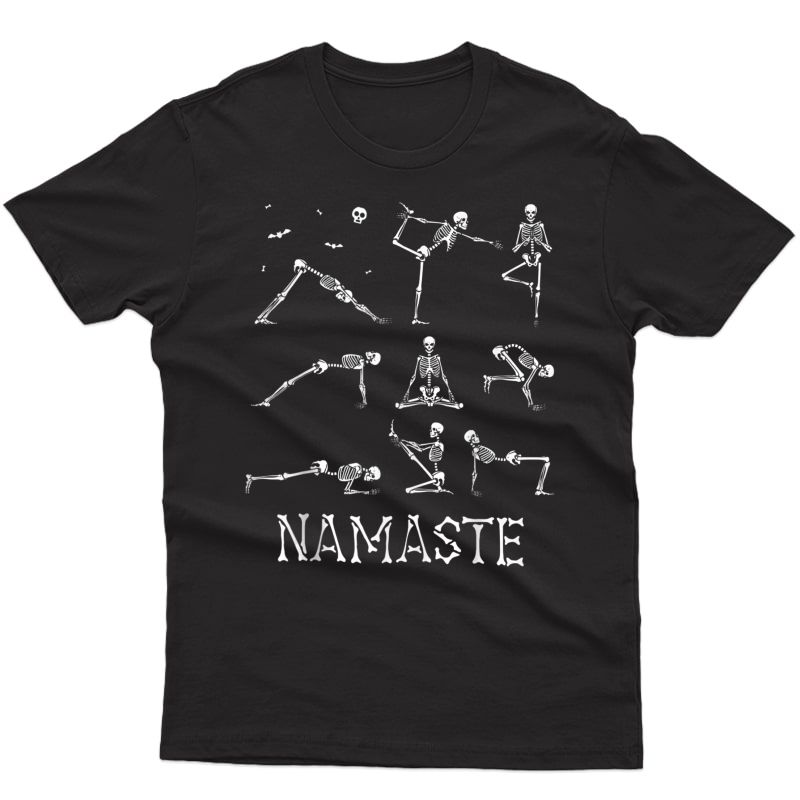 Funny Namaste Skeleton Yoga Skull Halloween Hippie Peace T-shirt