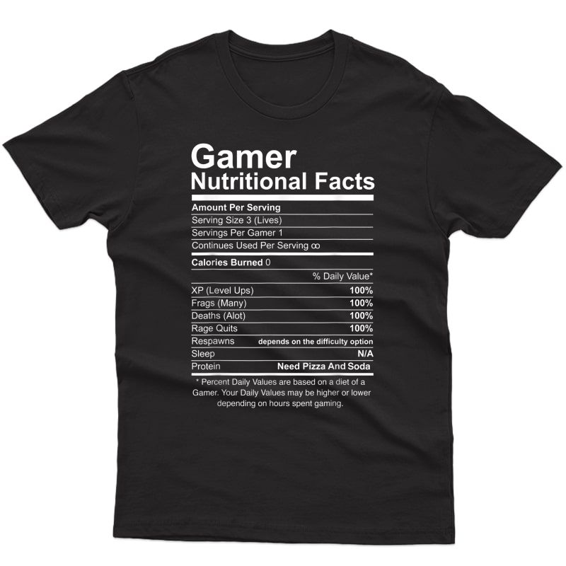 Gamer Nutritional Facts Cool Gamer Video Game Funny T-shirt