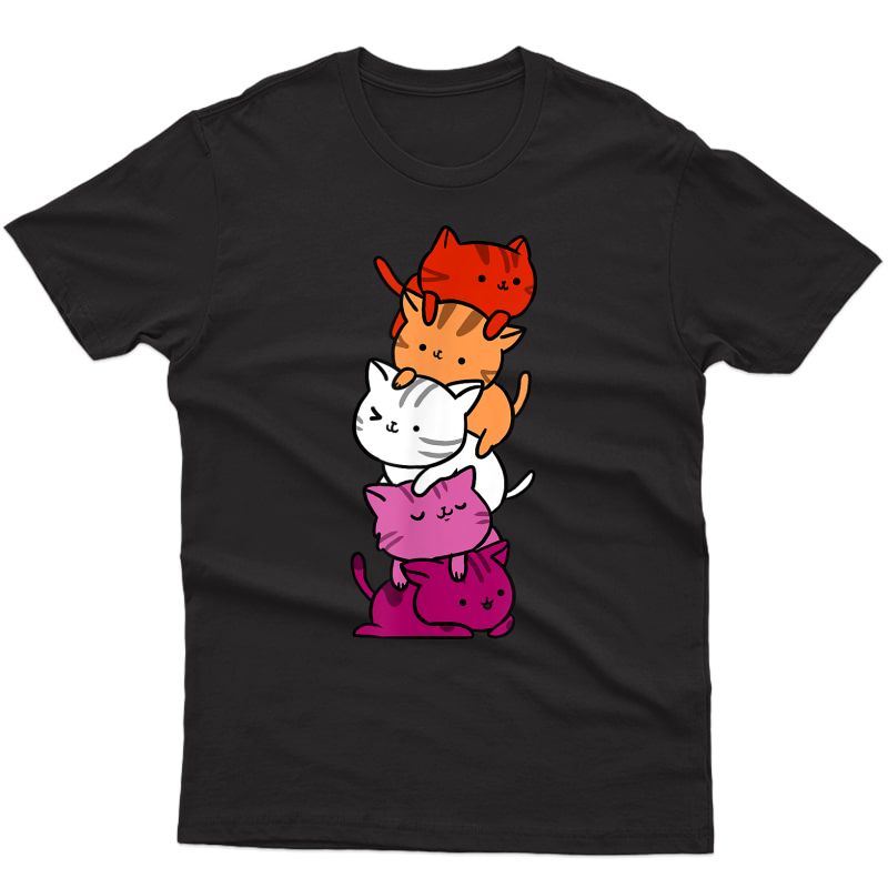 Kawaii Cat Pile Orange Pink Lesbian Pride T-shirt