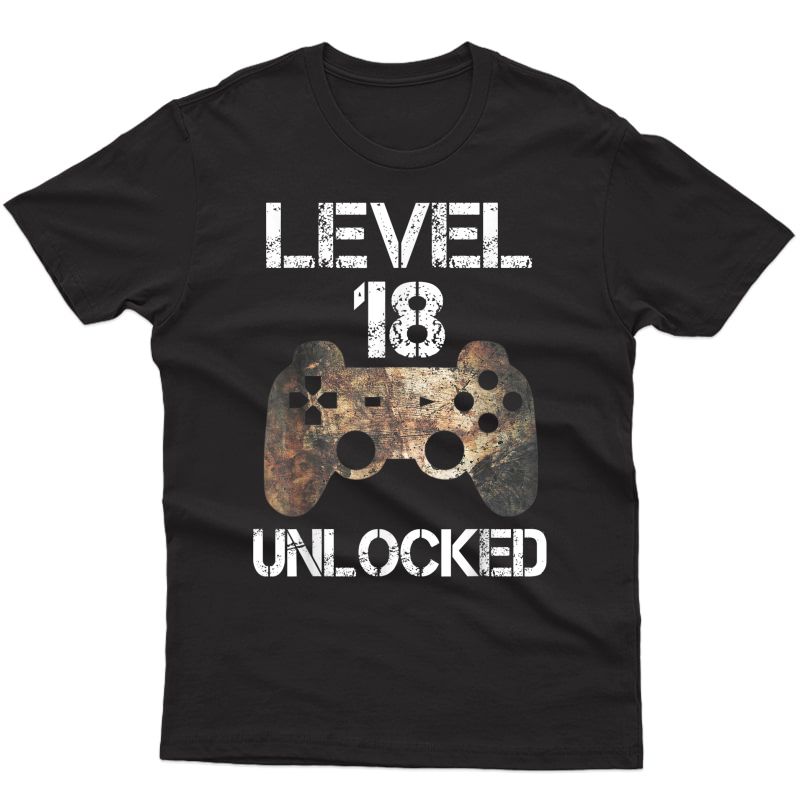 Level 18 Unlocked 18th Birthday 18 Year Old Gamer T-shirt