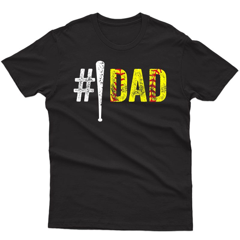 S #1 Dad Shirt Number One Softball Fan Dad Gift From Daughter