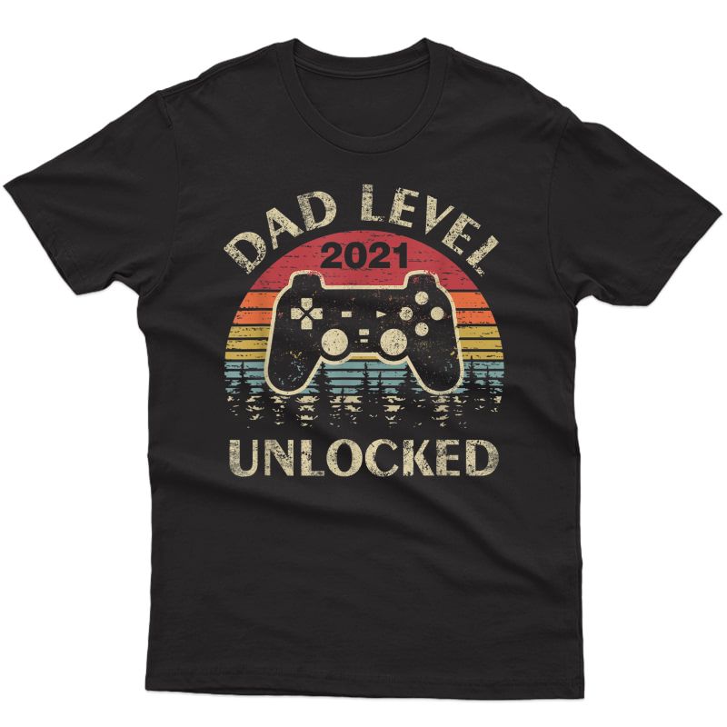 S Dad Level Unlocked 2021 Vintage Gamer Father-to-be New Dad T-shirt