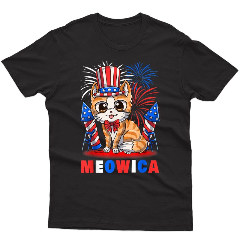 Meowica 4th Of July Patriotic Cat Funny American Flag Cute T-shirt