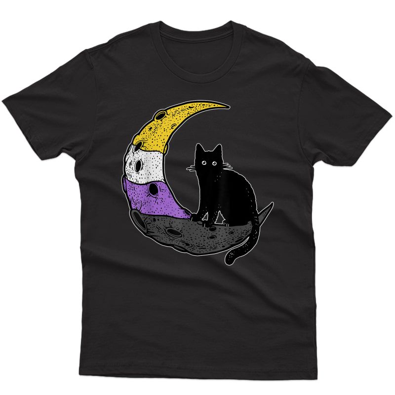 Nonbinary Moon Space Cat Lgbt Pride With Nb Non-binary Flag T-shirt
