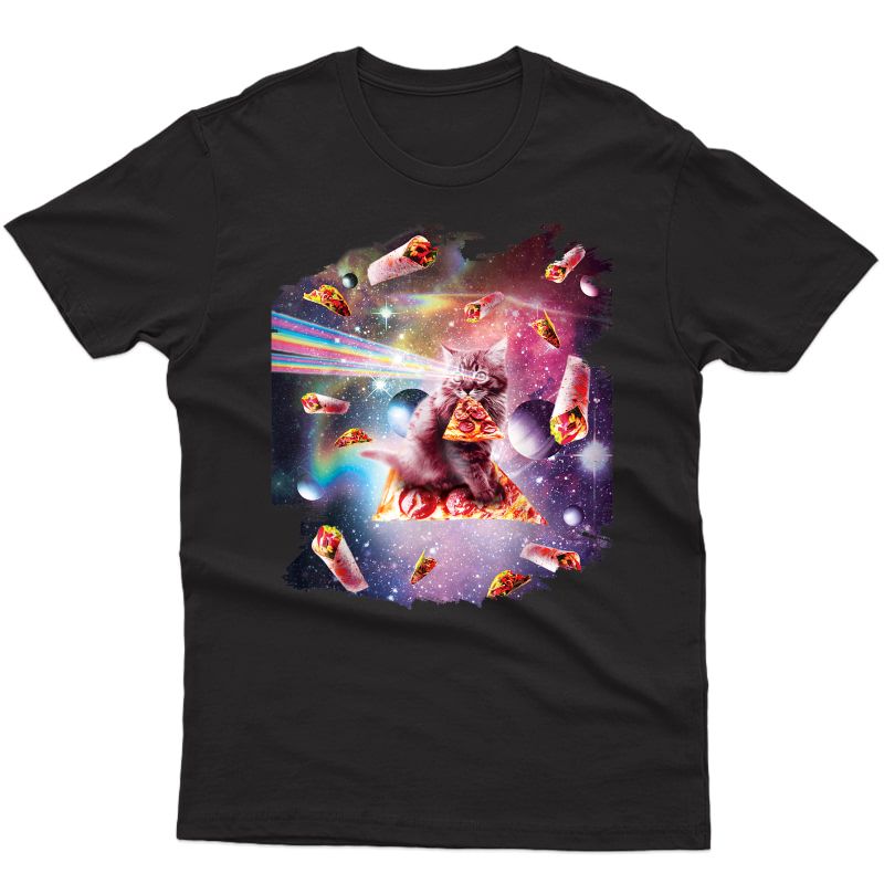 Outer Space Pizza Cat - Rainbow Laser, Taco, Burrito T-shirt