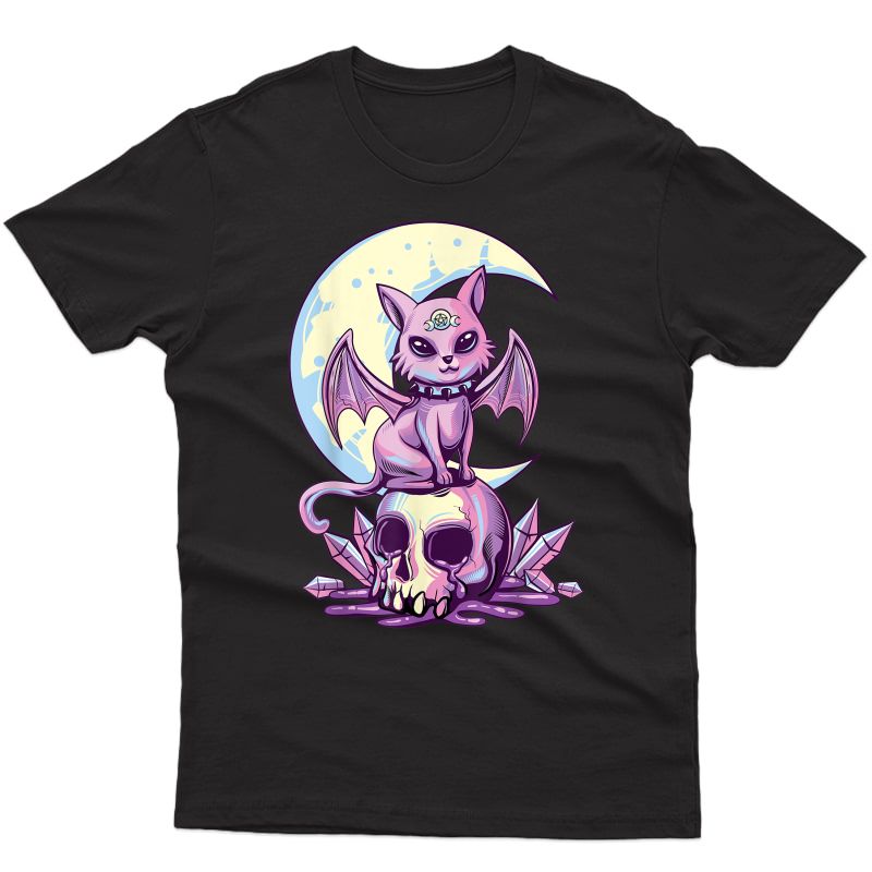 Pastel Goth Wiccan Cat Cute Creepy Witchy Cat And Skull T-shirt