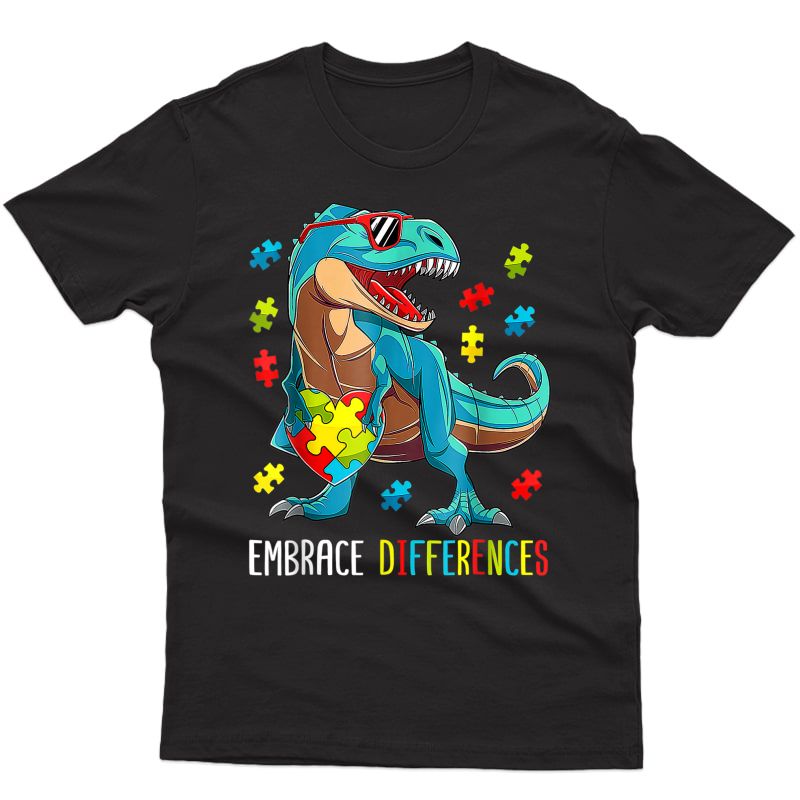 Plus Autism Awareness Shirts Funny Dinosaur With Puzzle T-shirt