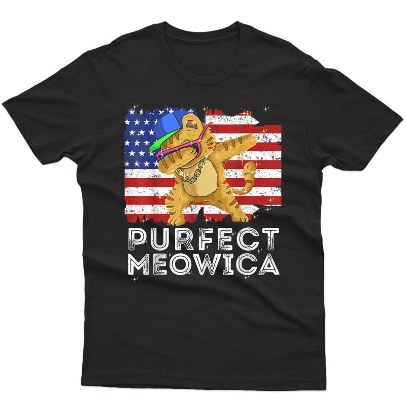 Purfect Meowica American Flag Dabbing Cat For T-shirt