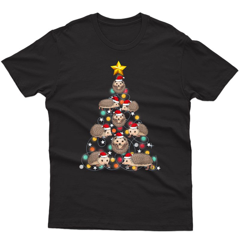 Santa Hedgehog Christmas Tree Funny Hedgehog Christmas Light T-shirt