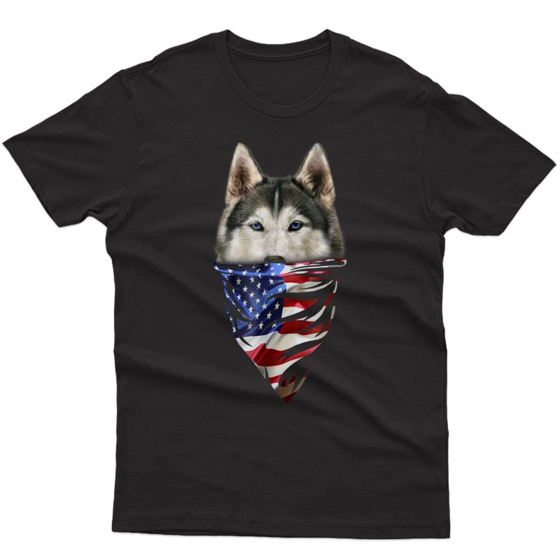 T-shirt, Siberian Husky Dog, Patriotic America Bandana, Usa