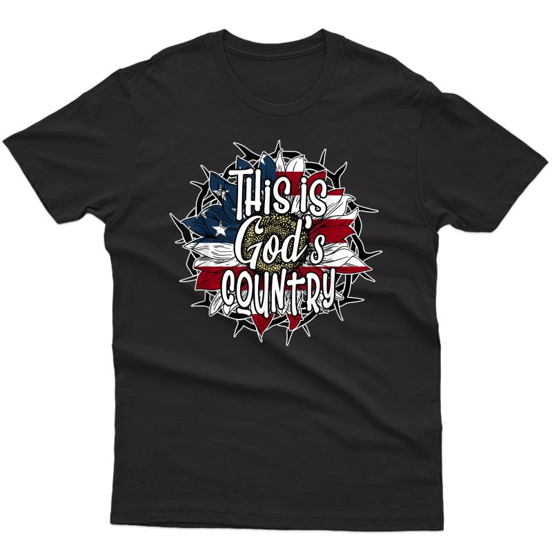 This Is God's Usa Country T-shirt American Flag Sunflower T-shirt