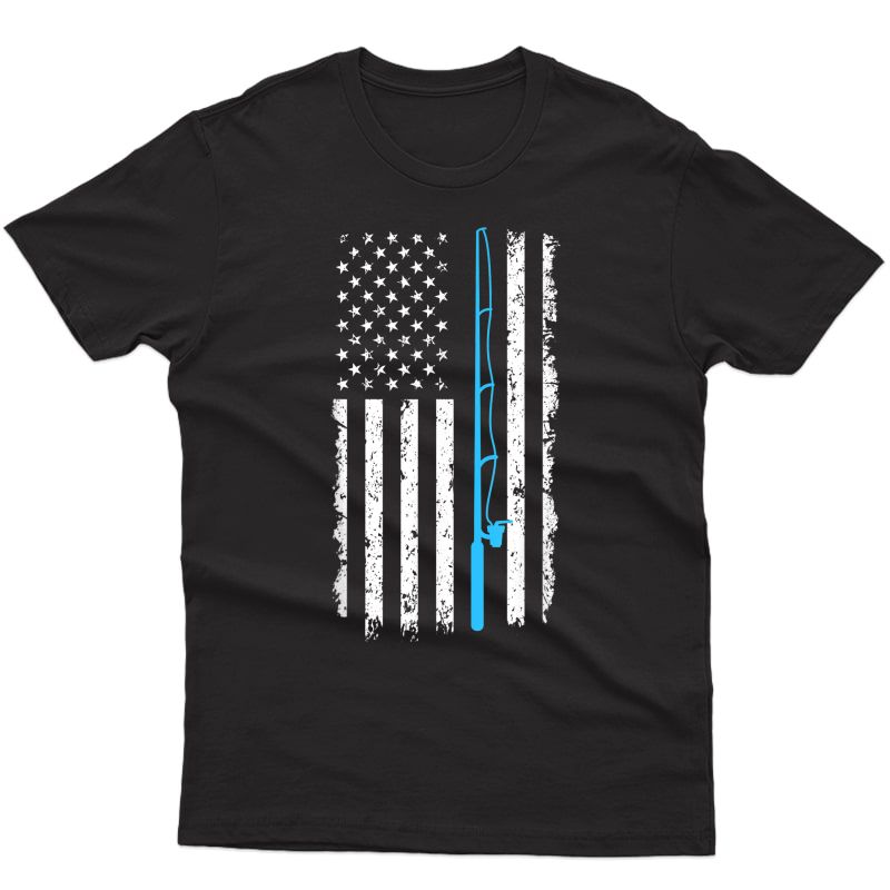 Vintage American Flag Fishing Rod T-shirt