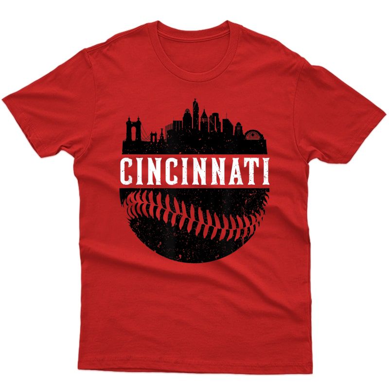 Vintage Cincinnati Baseball Skyline Retro Red Gift T-shirt