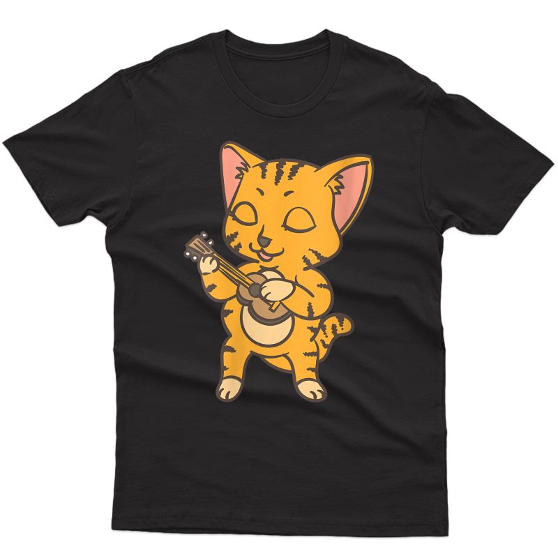  Cat Playing Ukelele Art | Cool Kitten Uke Artist Art Gift T-shirt
