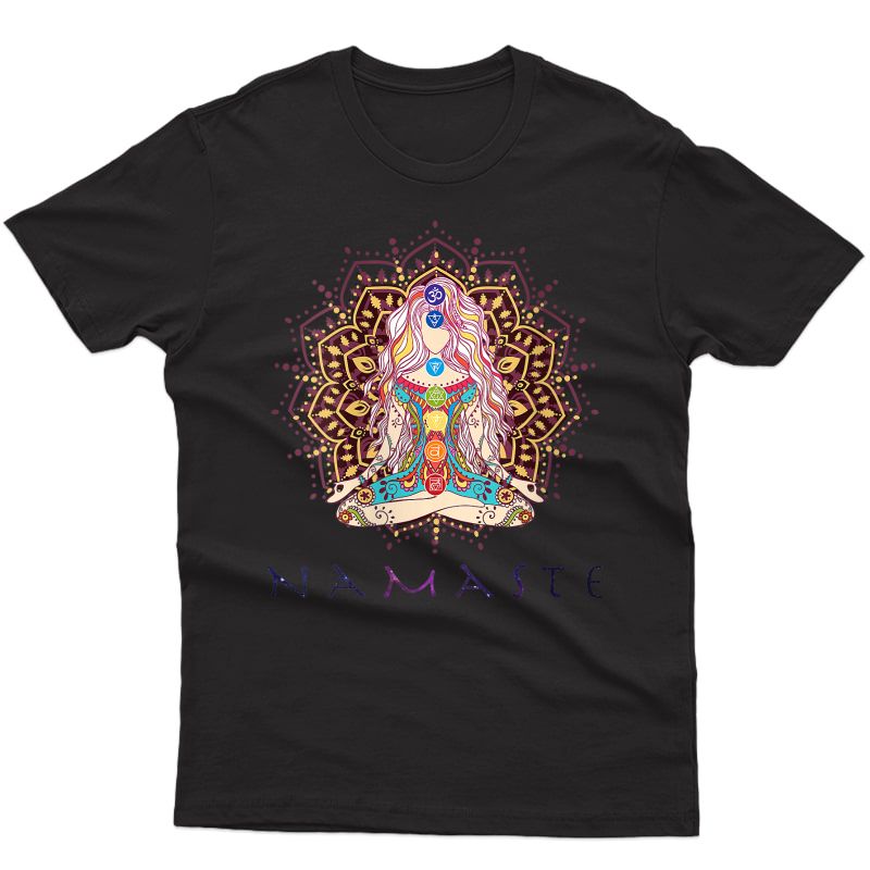  Namaste Shirt Girl Yoga Pose With Chakra Gift For Yoga Lover T-shirt