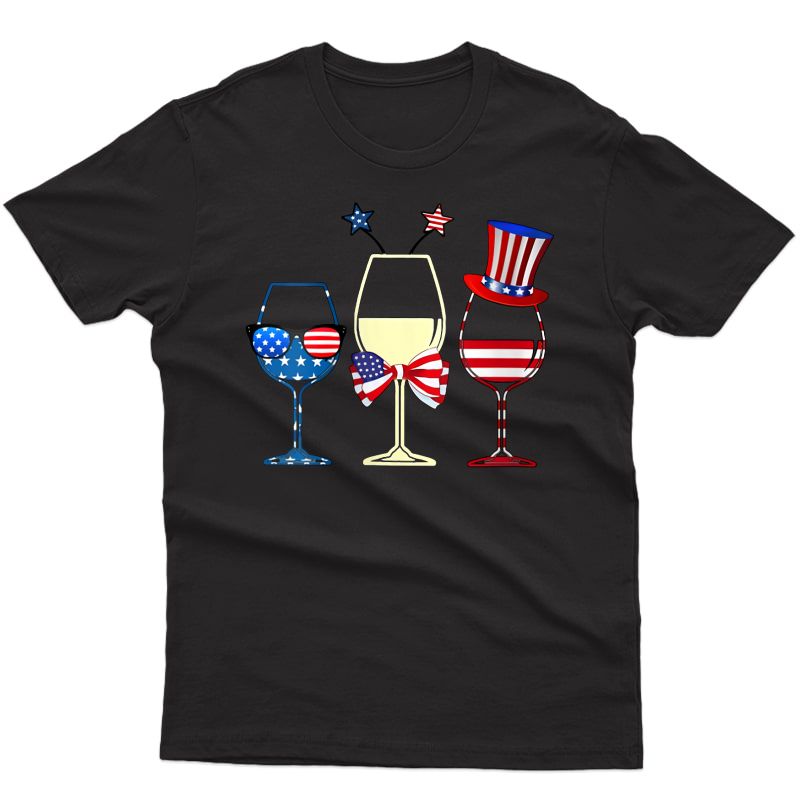  Red Blue Wine Glasses American Flag 4th Of July Funny T-shirt